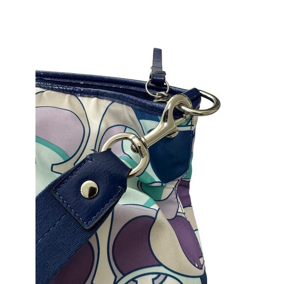 Coach Kyra White Green Blue Logo Printed Dual Top Handle Large Tote Bag - Picture 4 of 12